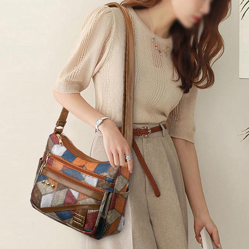 Versatile Middle-aged Women's Bag Cross-border Women's Soft Leather Backpack New Fashionable 3D Lattice Large-capacity Messenger Bag