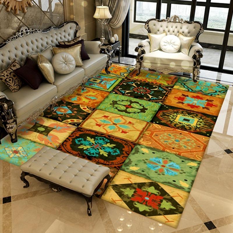 Persian Style Nordic Retro Carpet Ethnic Pattern Living Room Floor Mat for Sofa Coffee Table Area Easy To Clean Home Decoration