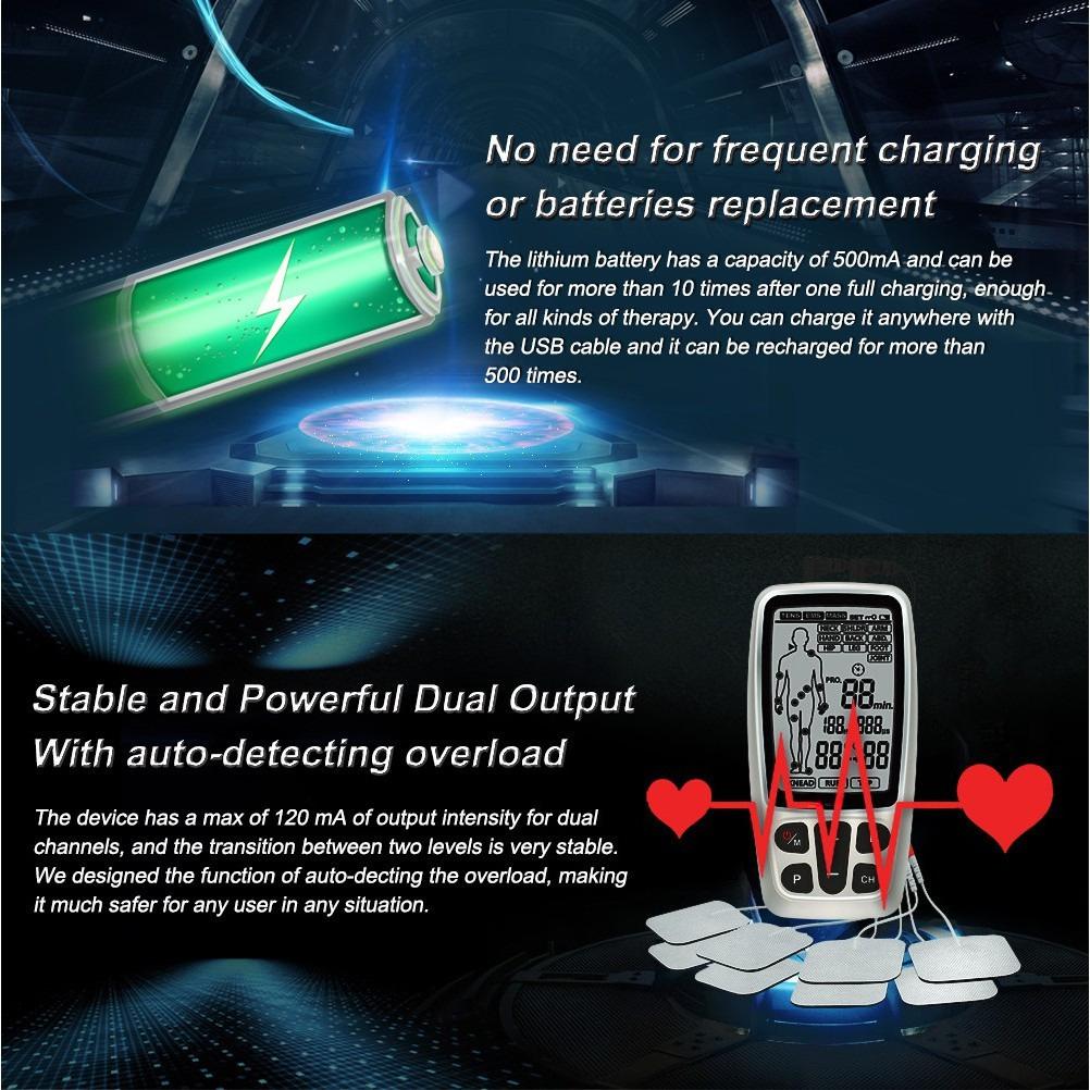 16 PADS EMS Unit Home 3 in 1 Massagers Rechargeable Muscle Stimulator Shoulder Neck Joint Chornic Pain Relief Device