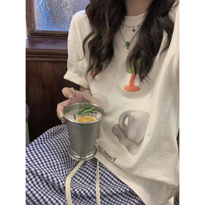 Kumikumi Gentle Sweet Girl Suit Short Sleeve round Neck Loose T-shirt Women's Autumn High Waist Skirt Two-piece Set