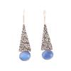 Natural Dark Blue Cat's Eye Gemstone 925 Sterling Silver Jewelry Earrings 1.9" EE-165-42