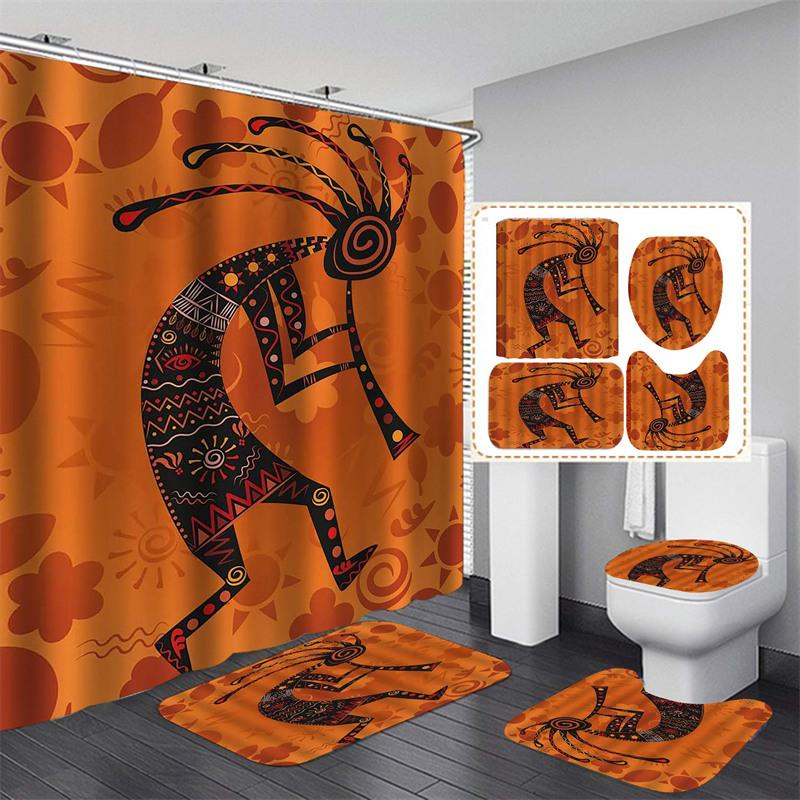 Fashion African Woman Shower Curtain Set With Rugs Afro Girl Egyptian Lady Fabric Shower Curtain Liner Non-Slip Carpet