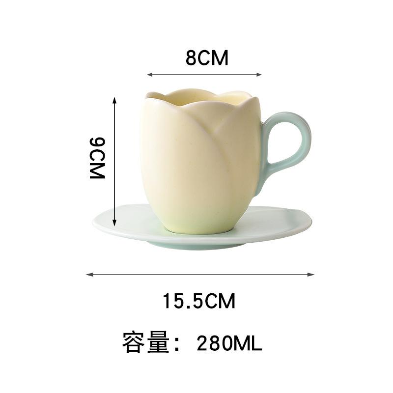 Cartoon Tulip Coffee Cup Ceramic Mug Flower Cups Afternoon Tea Set Breakfast Milk Mug Mugs Coffee Cups Birthday Gift 201-300ml