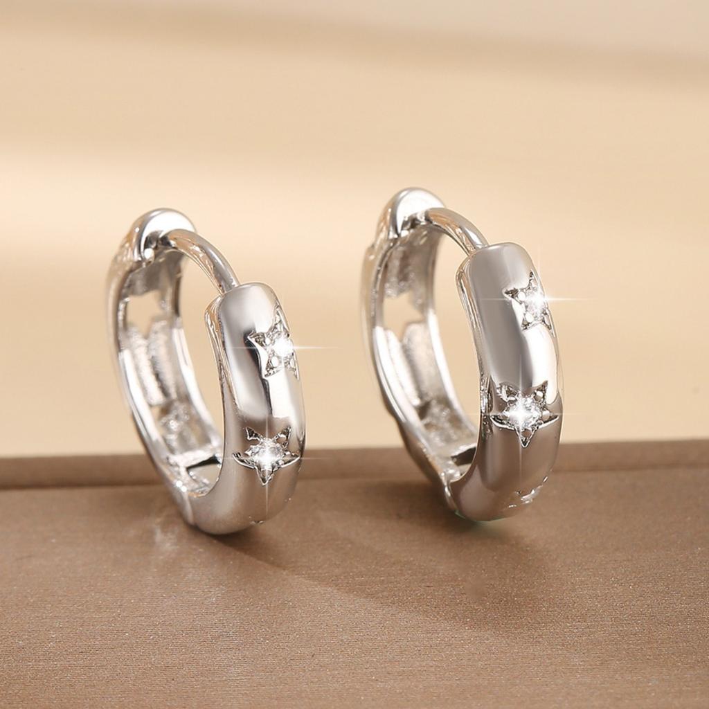 New 925 Silver Shining Zircon Earrings Women's Circle Spiral Star Shaped Earrings Elegant Jewelry Birthday Party Gifts