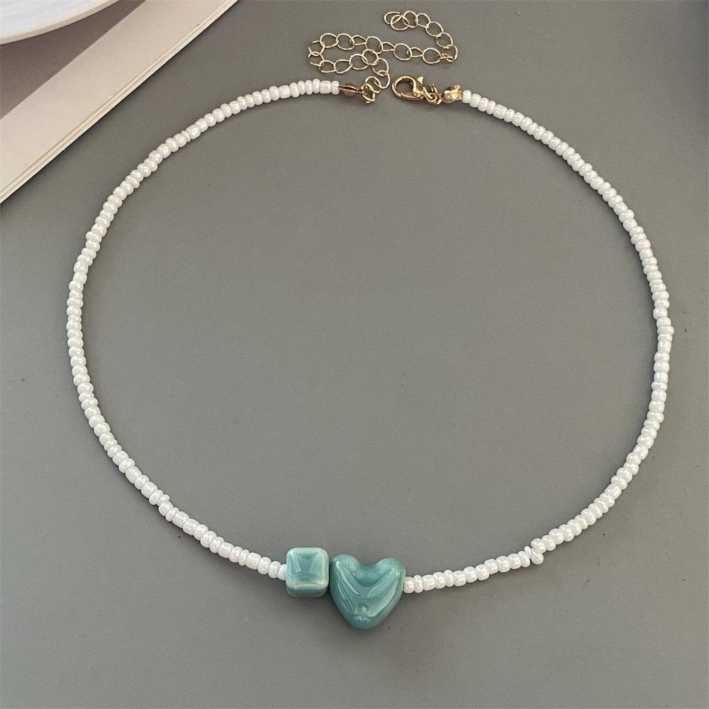1 pc New Colorul Love Heart Necklace Handmade Rice Beads Fashion Geometric Choker Necklace Bohemian Trendy Neck Jewelry