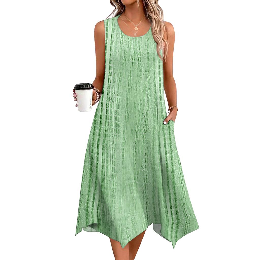 Damen Freizeitkleid für den Sommer, Tankkleid, lockeres Strandkleid mit Taschen, ausgestelltes Midi-Sommerkleid