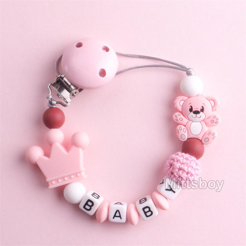 Newest Custom Personalized Name Pacifier Clips Handmade Beech Chains Silicone Beads Holder Soother Baby Teething Toys Chew Gift