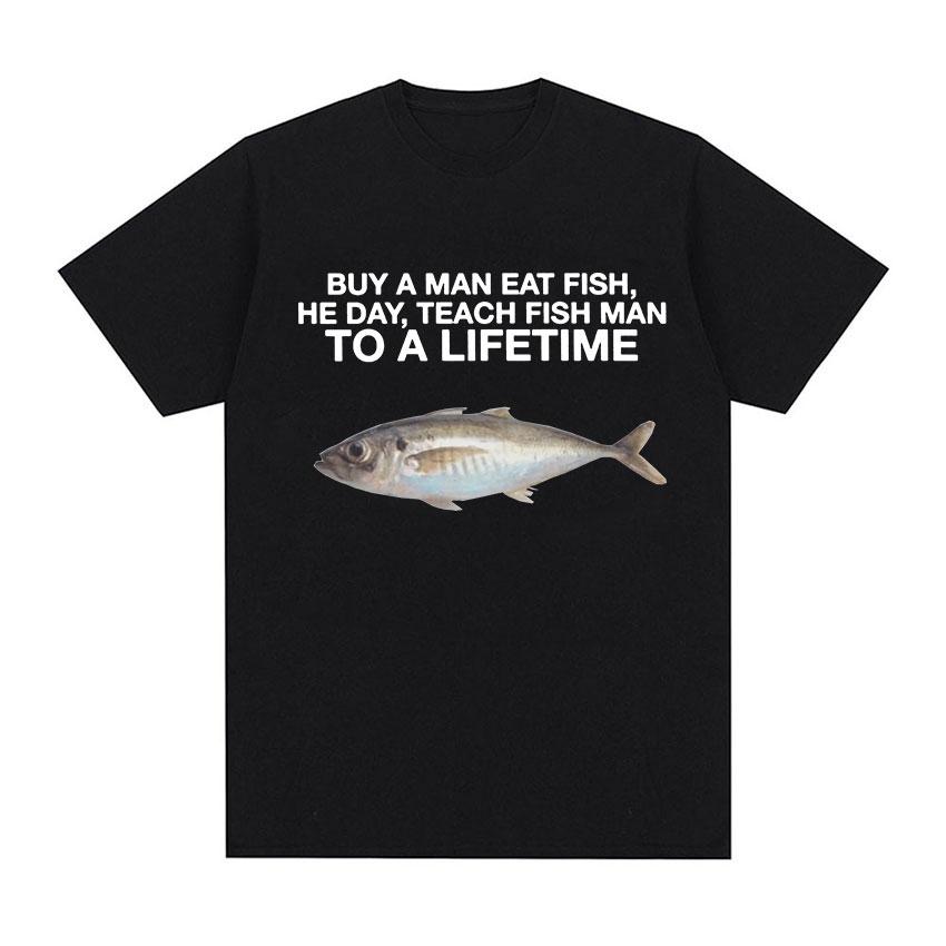 Funny Fish Diagram Meme Graphic T Shirt Men Women Retro High Quality Fashion T-shirts Tops Casual 100% Cotton Oversized T-shirt