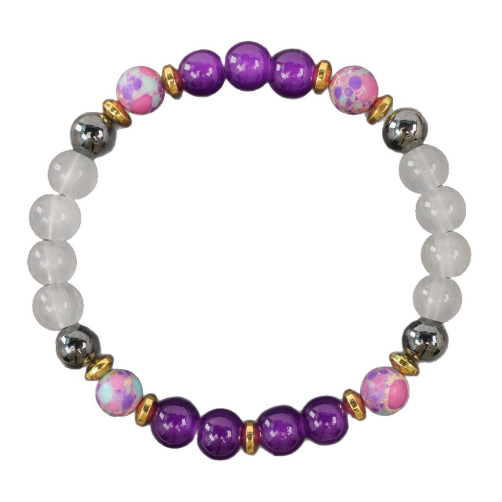 Festive Gifts Amethyst Clear Quartz Hematite Colorful Speckle Stone Beaded Bracelet Natural Fashion Jewelry For Men Women Daily Wear Gift