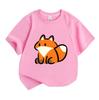 Cute Cartoon Fox Print Kids 100% Cotton Crew Neck Short Sleeve T-Shirt for Boys Girls Soft Breathable Casual Daily Wear Lightweight Summer Tees Tops f