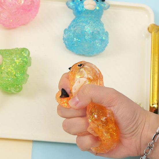 Glitter Highland Cow Squeeze Toy Clear Cattle Stress Slow Rising Ball Anti-anxiety Soft Animal Shape Home