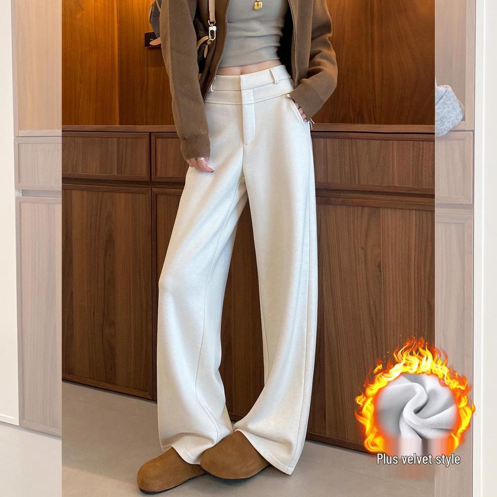 Women's Plus Size Wool Acetate Wide-Leg Pants - Autumn/Winter Thickened Straight-Leg Suit Pants