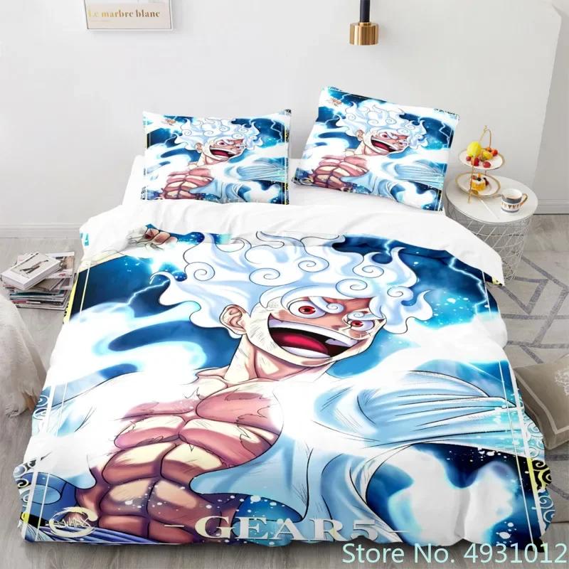 Dětské Chlapecké Anime One Pieces Povlečení Nika Luffy Gear 5 Povlak na přikrývku Povlak na polštář Sada povlaků na přikrývku Jednolůžko Queen King Velikost