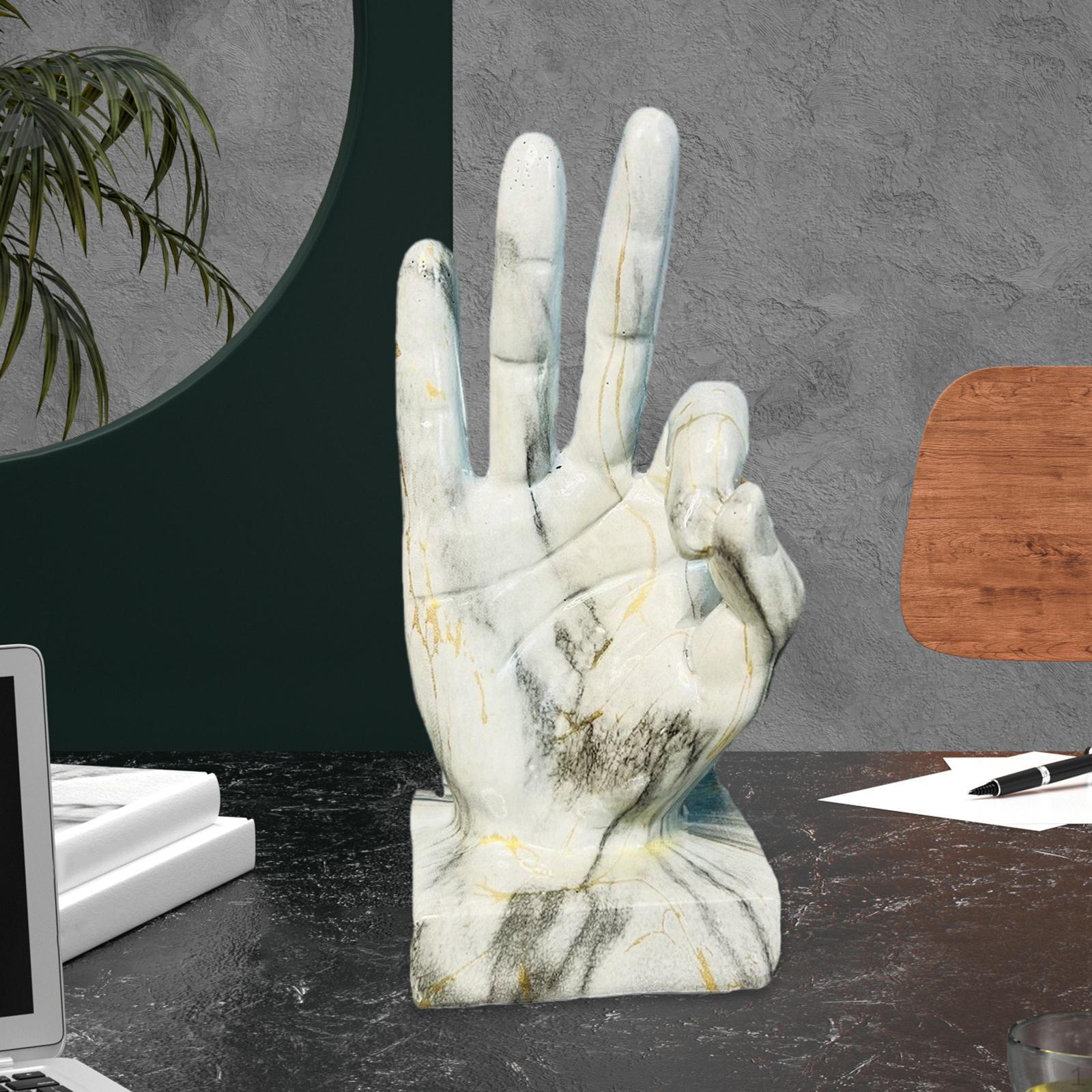 

Gesture Statue Decor Desk Decoration Ornament Victory Ok Figurine Marbled OK