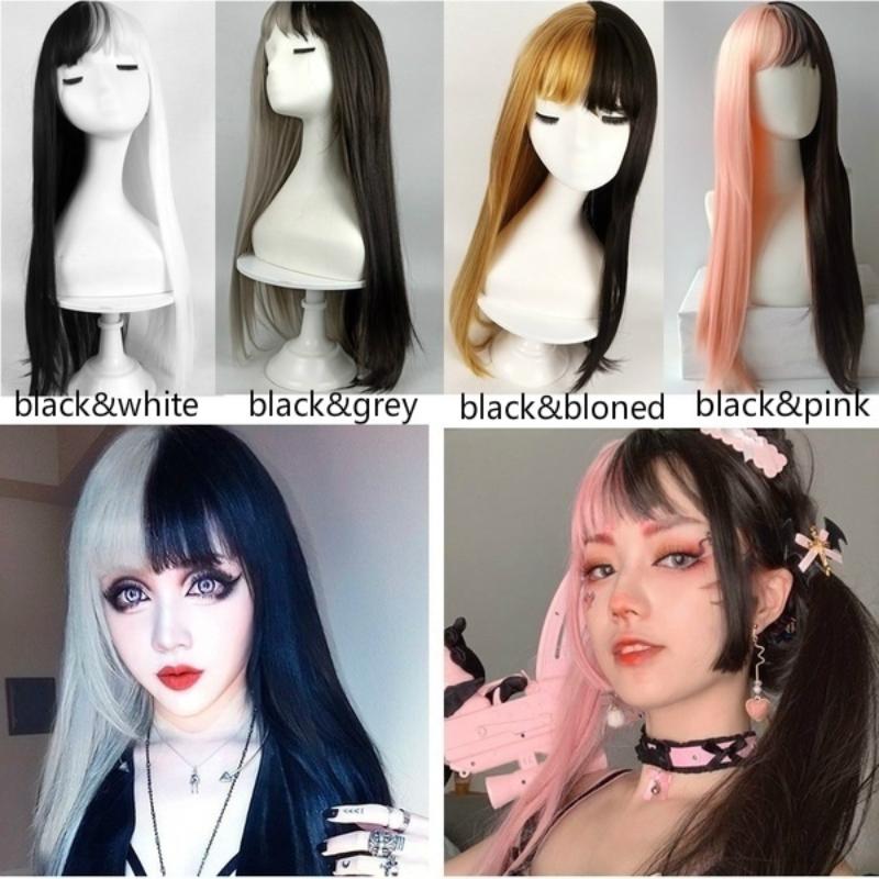 Super Cool Mixed Color Long Straight Hair for Women Sexy Fashionable Heat-resistant Wig Girls Cute and Niche Cosplay Wig Props