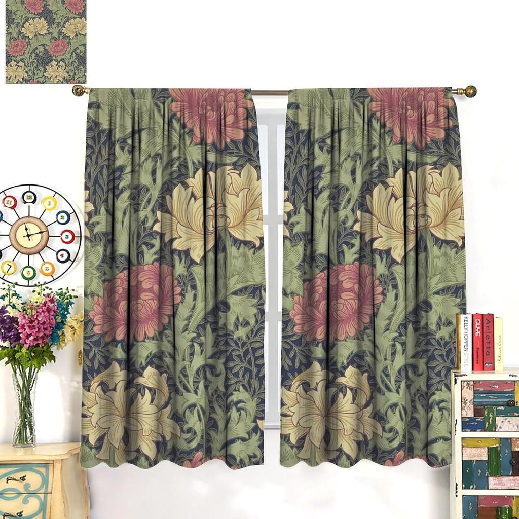 Boho Vintage Floral Bohemia Curtains Plant Flowers William Morris Style Window Drapes Living Room Bedroom Curtain Blackout Polyester Ideal For Area