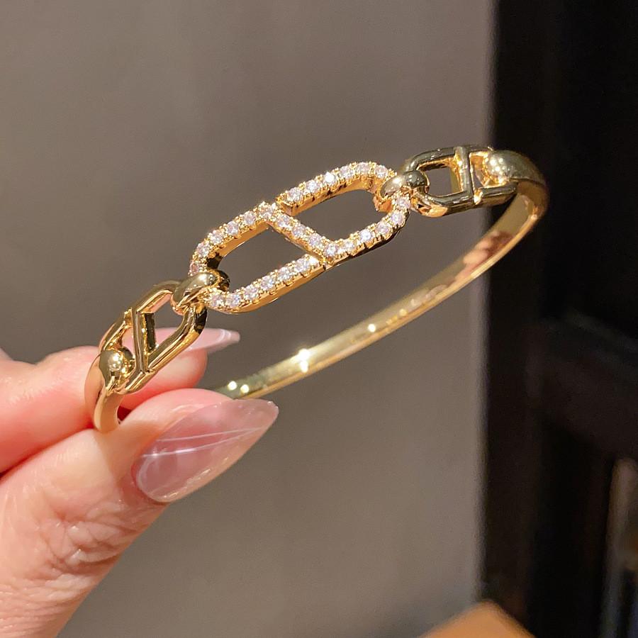 European Style Copper Zircon Stone Cuff Bracelet With Elegant Geometric Design For Daily Use