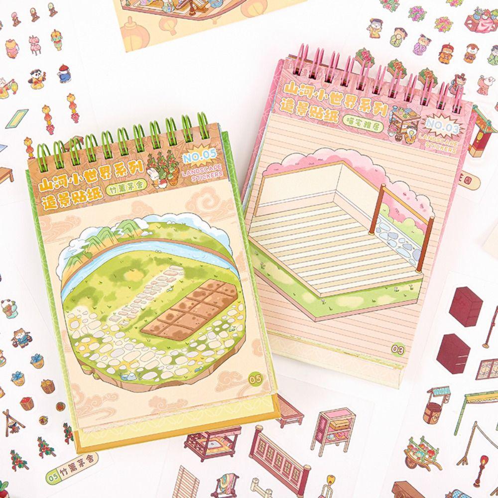 Kínai stílusú 3D tájkép matrica PET miniatűr jelenet kollázs ajándék