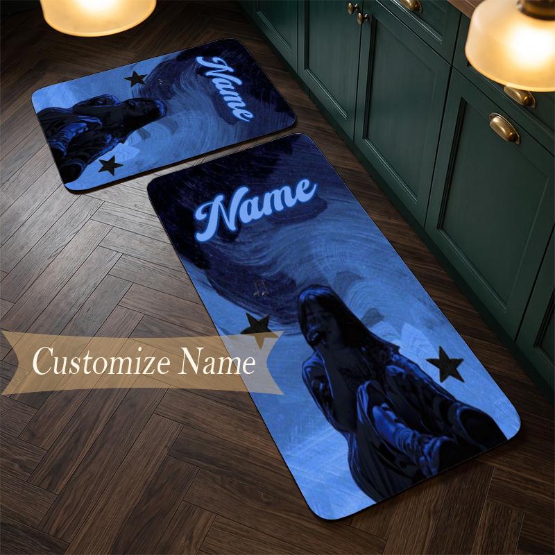 Billie eilish (23) Customize Name Flannel Kitchen Mat Soft Non-Slip Kitchen Floor Runner Rug for Home Kitchen Decor