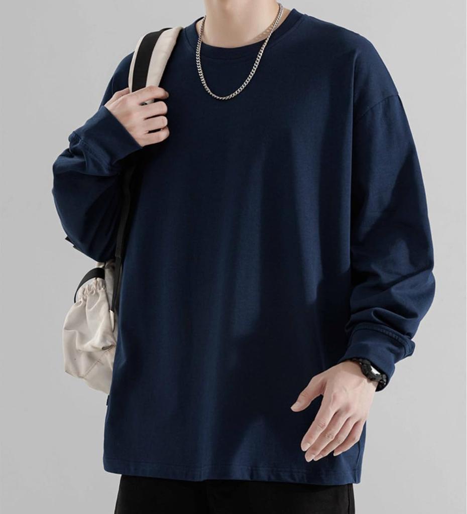 Long Large Cut and Round Casual Winter [Poperdision] Men's T-shirt, Sleeve, Plain, Size, Loose, Sew, Fashion, Collar, Comfortable, Simple, Stylish,