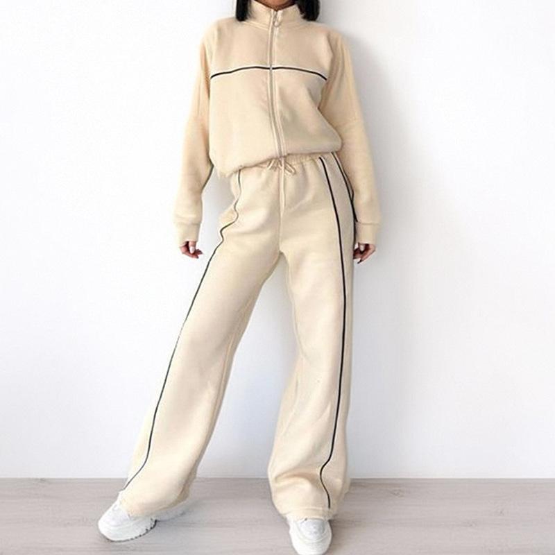 

Women s clothing, new spring models in Europe and America, fashionable casual zipper cardigan sweater sports style suit 3XL абрикосовий