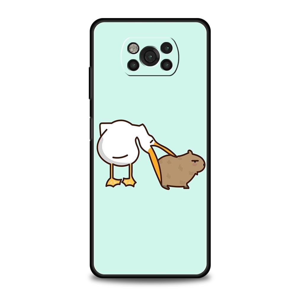 Phone Case For Xiaomi Poco X6 X5 X4 Pro 5G X3 NFC F5 F4 M5 M4 M3 F3 GT C51 C50 C55 Soft Silicone Black Cover Cartoon Capybara