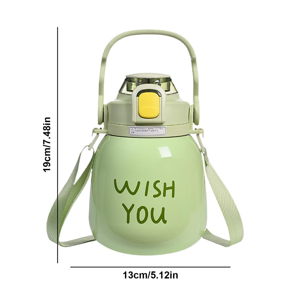 

Large Belly Bottle With Straw 1000ml Cute Water Bottles With Handle Hydrating Gym Bottle With Strap 316 Stainless Steel 0.5L зелений