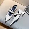 Fashion 2025 New Designer Vintage Heels Women Silvery Pointed Toe Women Mary Jane Shoes Fashion Shallow Casual Low Heel Dress Shoes