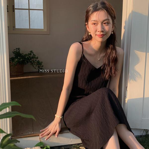 Women's Dress Solid Color Simple Thin Halter Dress Niche Design Temperament Long Dress Plus Size