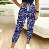 Pantaloni della tuta da donna estivi con stampa a fantasia vintage, vestibilità larga, con coulisse, polsini elasticizzati, pantaloni casual da giorno
