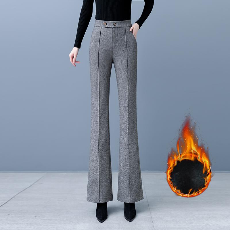 Women's High Waist Woolen Flare Pants, Fleece-lined, Slimming Casual Winter 2025 Trousers for Middle-aged Moms.