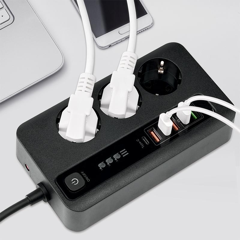 Power Strip EU AC Outlet Socket Multiprise Smart Home Extension Electrical Adapter 3-position TYPE-C USB Charging