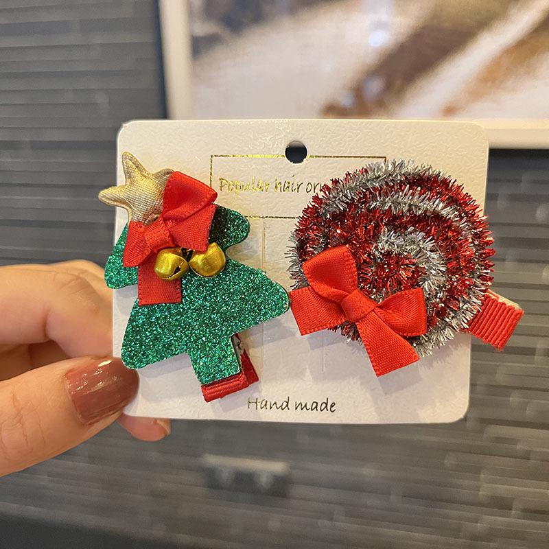 Christmas Hair Accessories - Red & Green Girls' Side Clips: Festive Duckbill Headwear for Autumn/Winter
