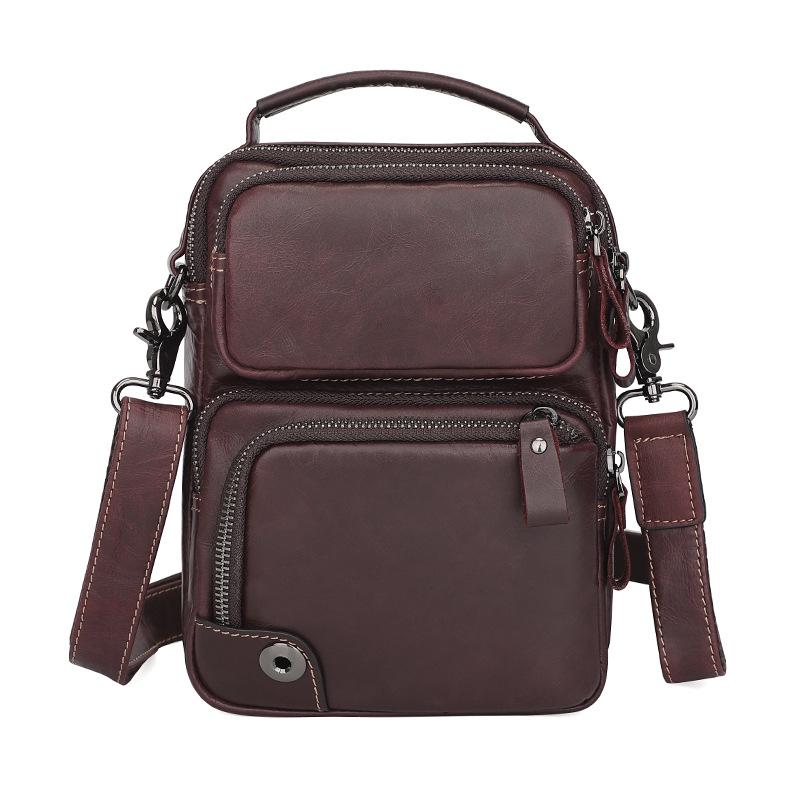 

Casual Leather Crossbody Bag, Men s Cowhide Multi Pocket Shoulder Bag, Hand-held Shoulder Bag темно-коричневого кольору