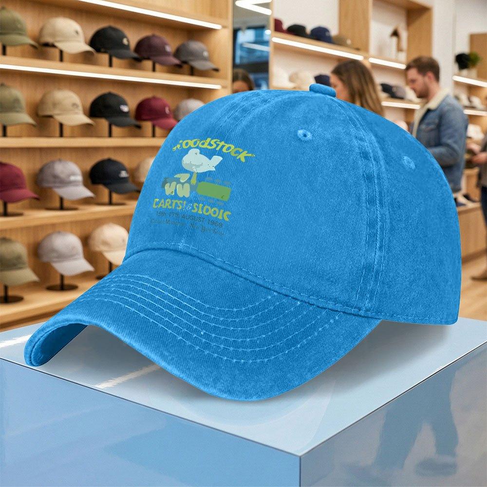 Woodstock Music Festival Washed Baseball Cap Unisex Adjustable Duckbill Hat Lightweight Casual Outdoor Cap Multiple Colors