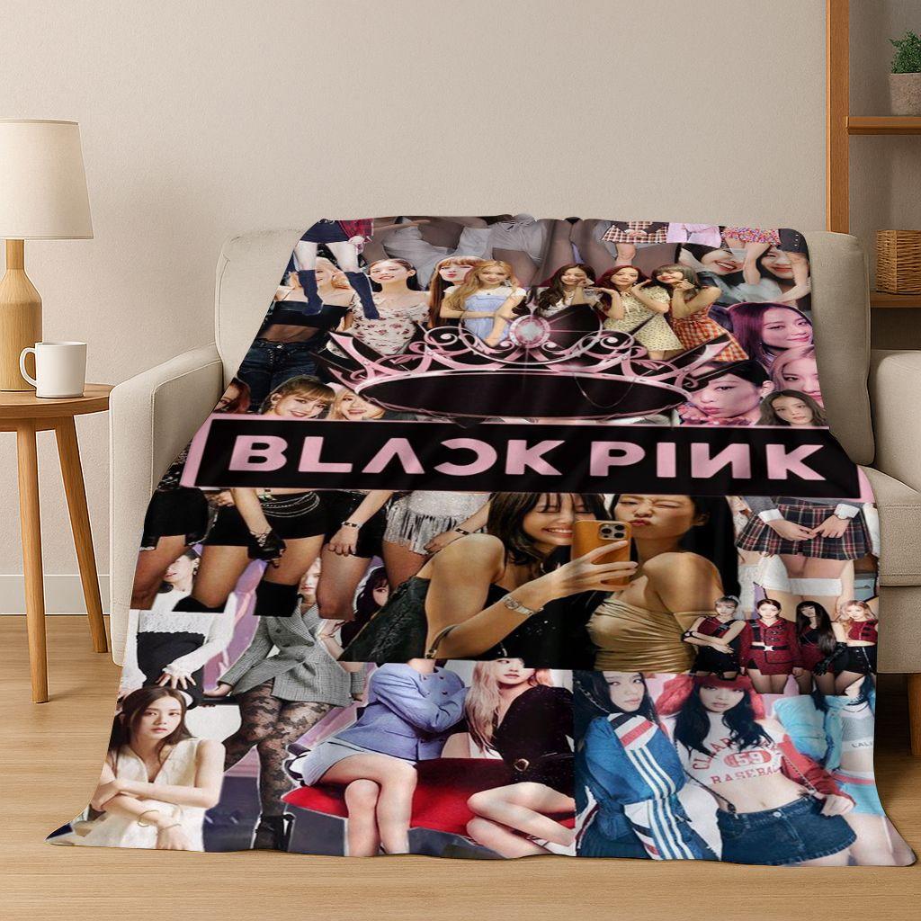 Fashion Kpop B-Black Pink Group Singer Star Flannel Blanket Soft Throw Blanket for Bed Bedroom Living Room Travel Picnic Gift
