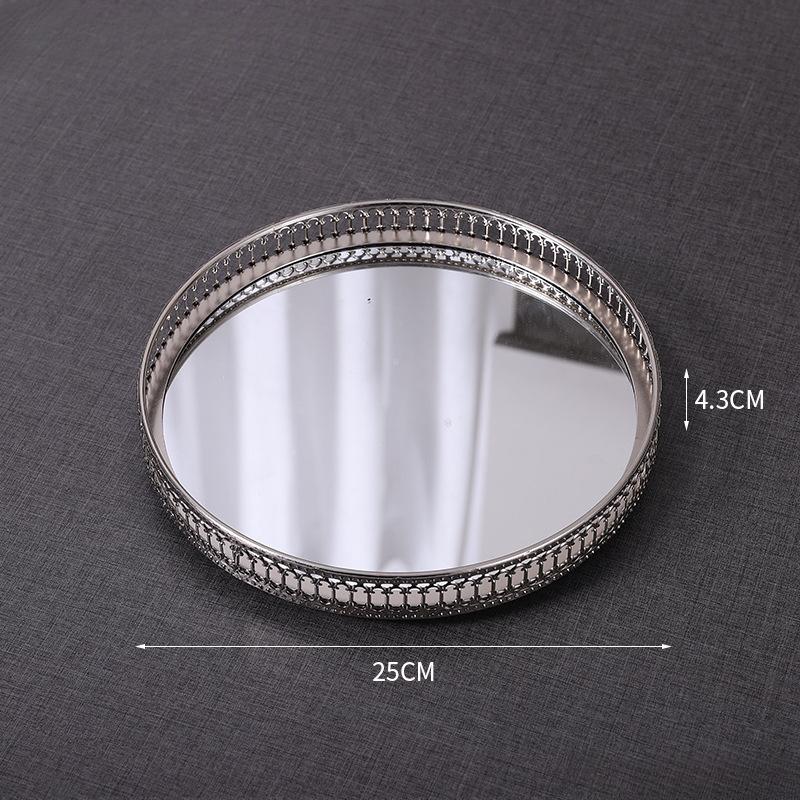 

Metal Mirror Tray Kitchen Organizer Box Golden Plated Openwork Container Retro Style Desktop Decorative Dish Jewelry Storage Box
