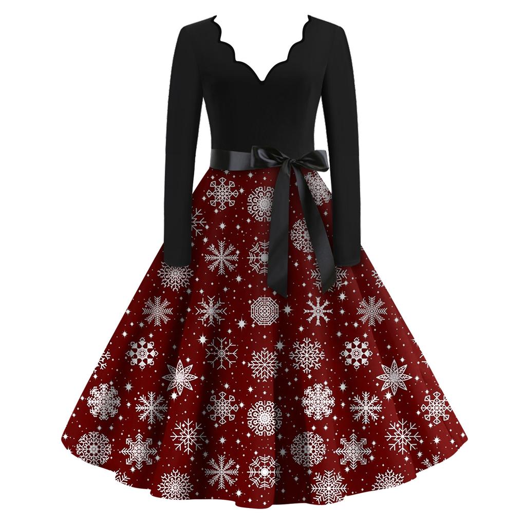 Damenmode mit V-Ausschnitt, lässig, schmal, weihnachtlich bedruckt, langärmelig