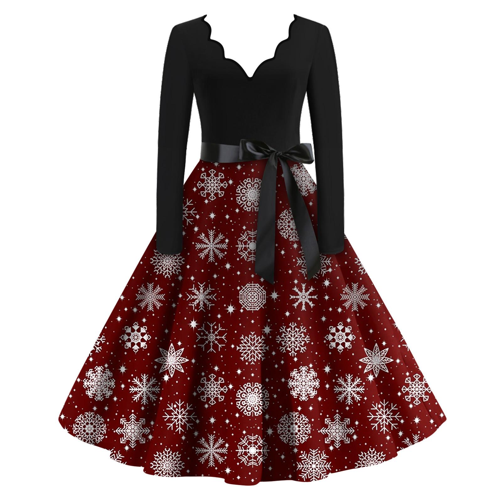 Женские модные повседневные тонкие рождественские платья с длинным рукавом с v-образным — фото 7