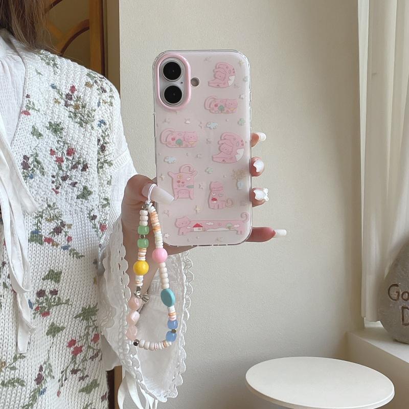 Funny Cute Cartoon Cat Phone Cover For Apple iPhone 17 Pro 16 15 14 Pro Max Case with Chain Fashion Shockproof Cases For iPhone