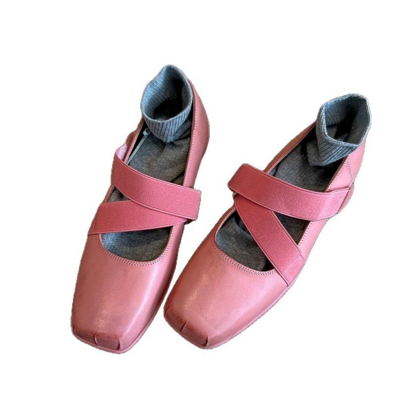 Sheepskin~ Leather French Ballet Shoes Women's Super Soft Evening Shoes Square Head Shallow Mouth Retro Mary Jane Shoes Flat Shoes