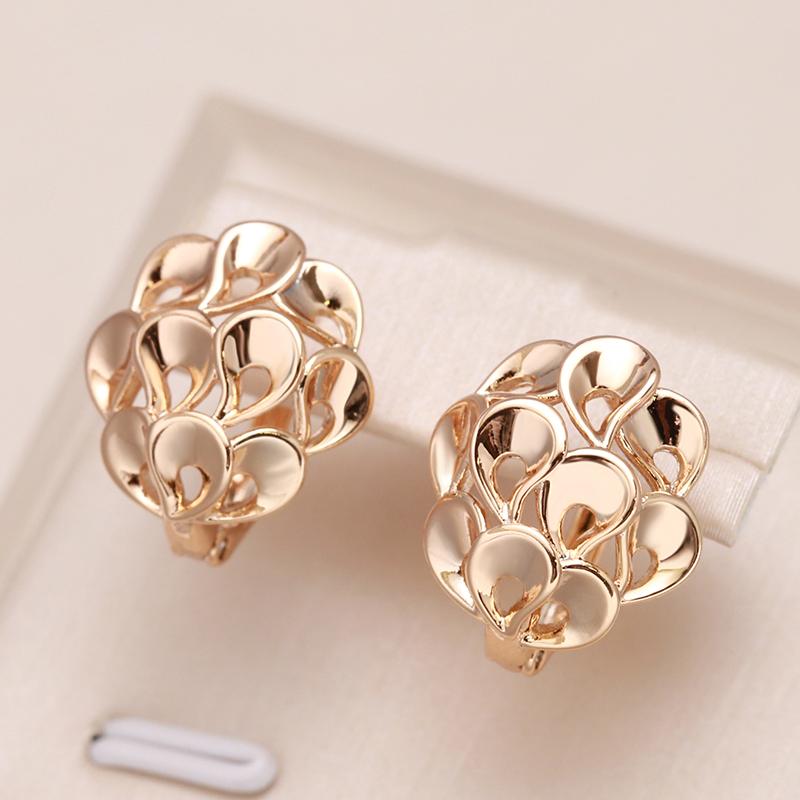 New Unusual Hollow Flower Drop Earrings For Women  Rose Gold Color Bridal Earrings Wedding Daily Fashion Ethnic Jewelry