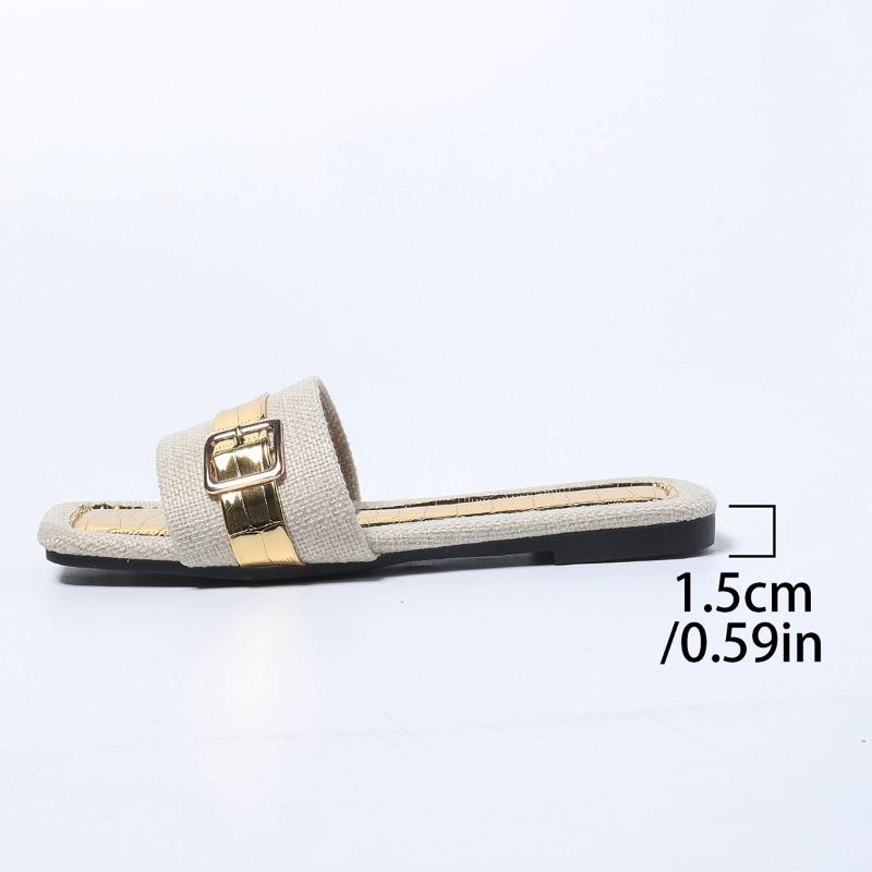 Fashion New Women Slides Personality Buckle Open Toe Wear-resistant Office White Flat Slippers Summer Sandy Beach Sandals Women Shoes