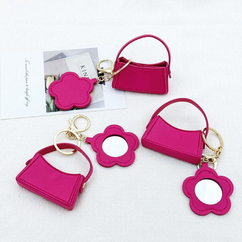 Stylish Five-Petal Leather Flower Keychain Coin Purse with Mirror