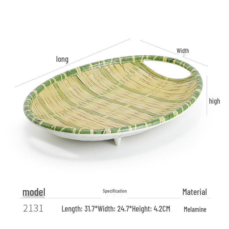 Kreative Melamin-Platte im Bambus-Web-Stil für Hot Pot, Grill und Dessert-Servieren