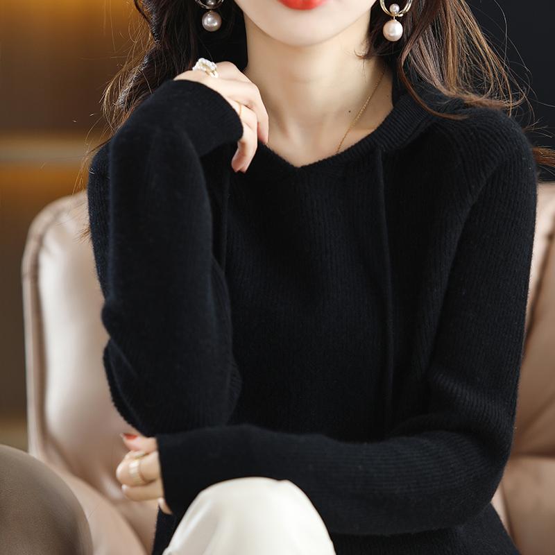 Otoño Invierno Mujeres Suéter Cálido Jersey Cuello con Capucha Abrigo Casual Punto Engrosado Chaqueta Tops Suéter