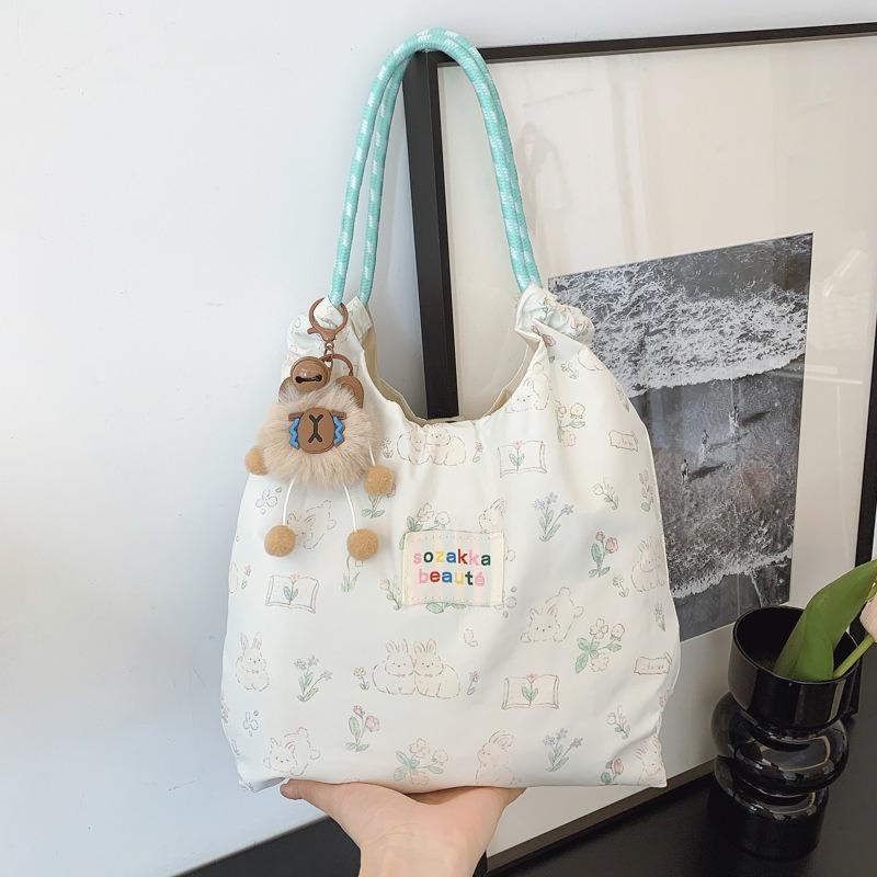 Cute soft girl student large-capacity shoulder bag female little fresh girl printed portable shopping bag