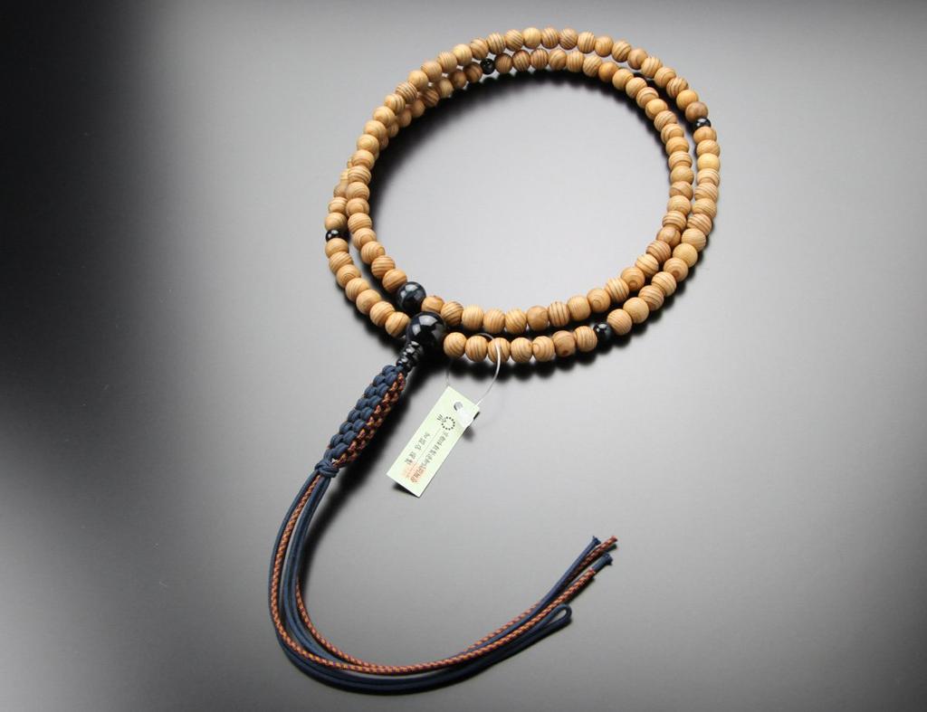 Nenju dot com Rinzai sect prayer beads for men Shakuni Yaku cedar blue tiger eye stone cord tassel prayer beads Zen sect Kyoto prayer beads 108 beads