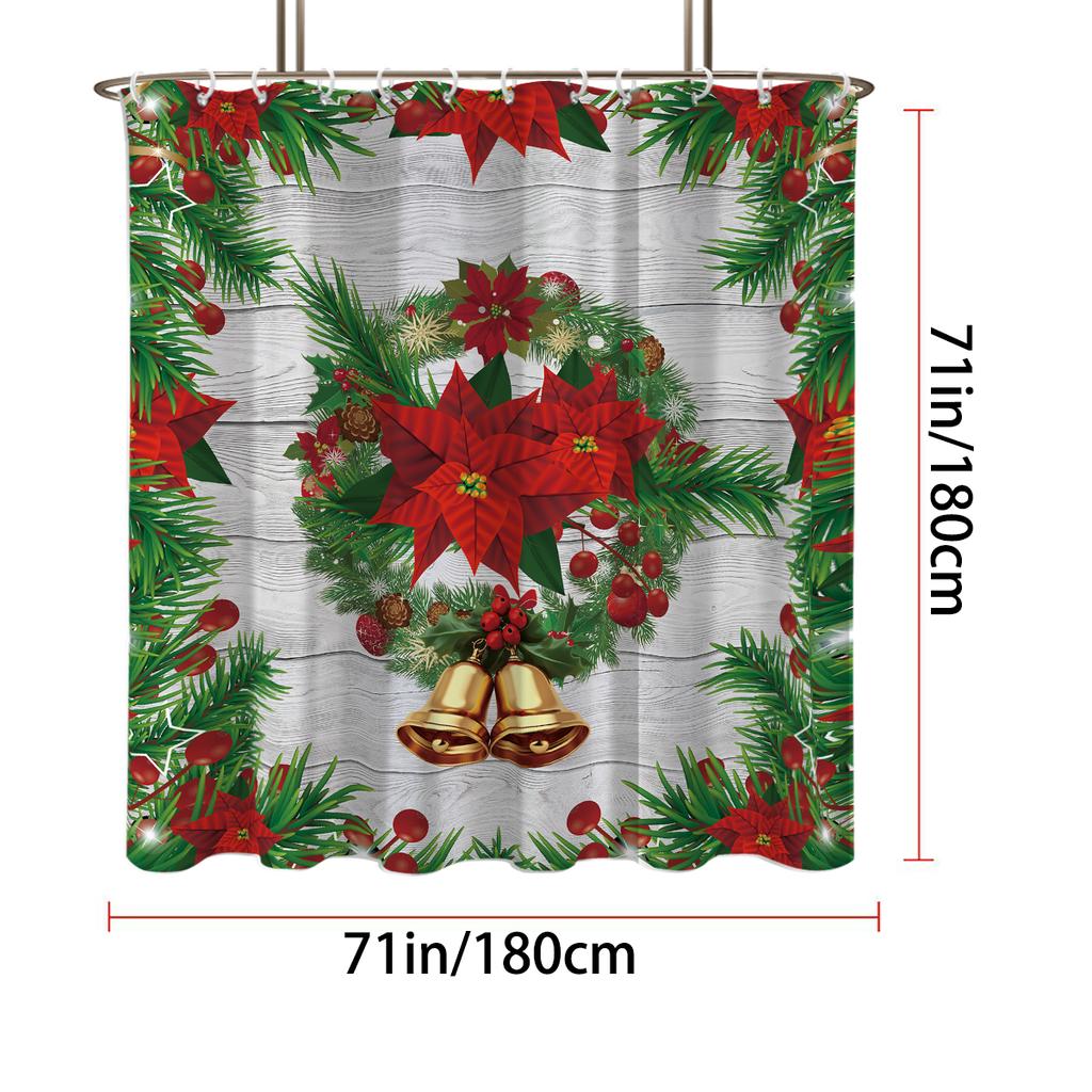 1pc Christmas Bell Print Waterproof Shower Curtain Bathe Curtains Partition Multiple Sizes 12 Hooks Privacy Protection