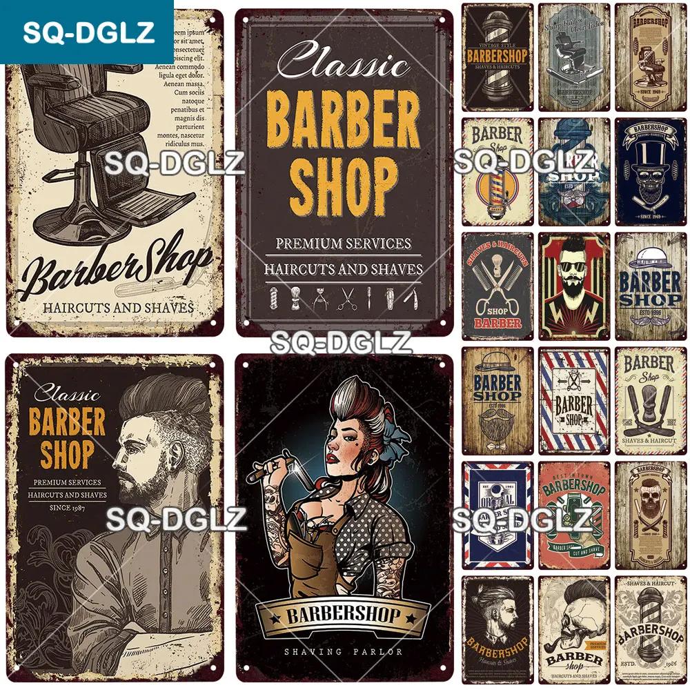 Vintage Metal Tin Sign Retro Barber Shop Wall Decor Aluminum Shaving Haircut Poster Plaque
